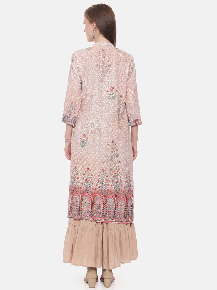 Neerus Orange embellished A-Line Kurti with shrug - detail view 2