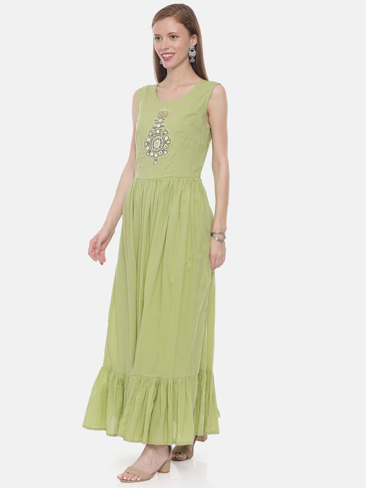 Neerus Green embellished A-line kurta with shrug - side view