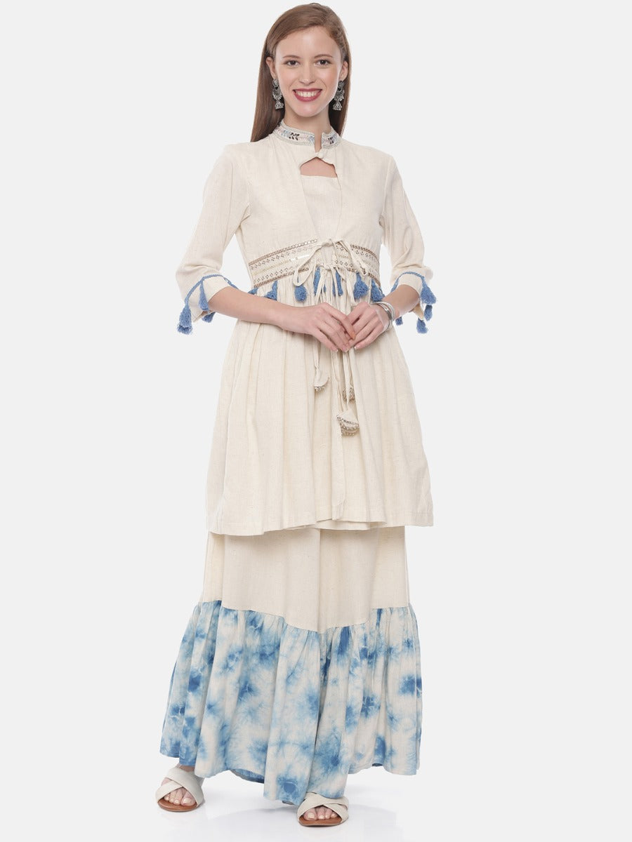 Neerus White embellished flared kurta - front view