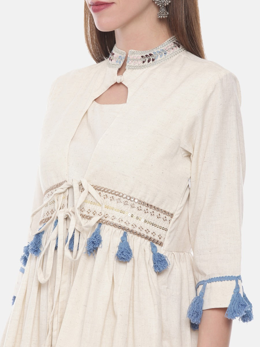 Neerus White embellished flared kurta - back view