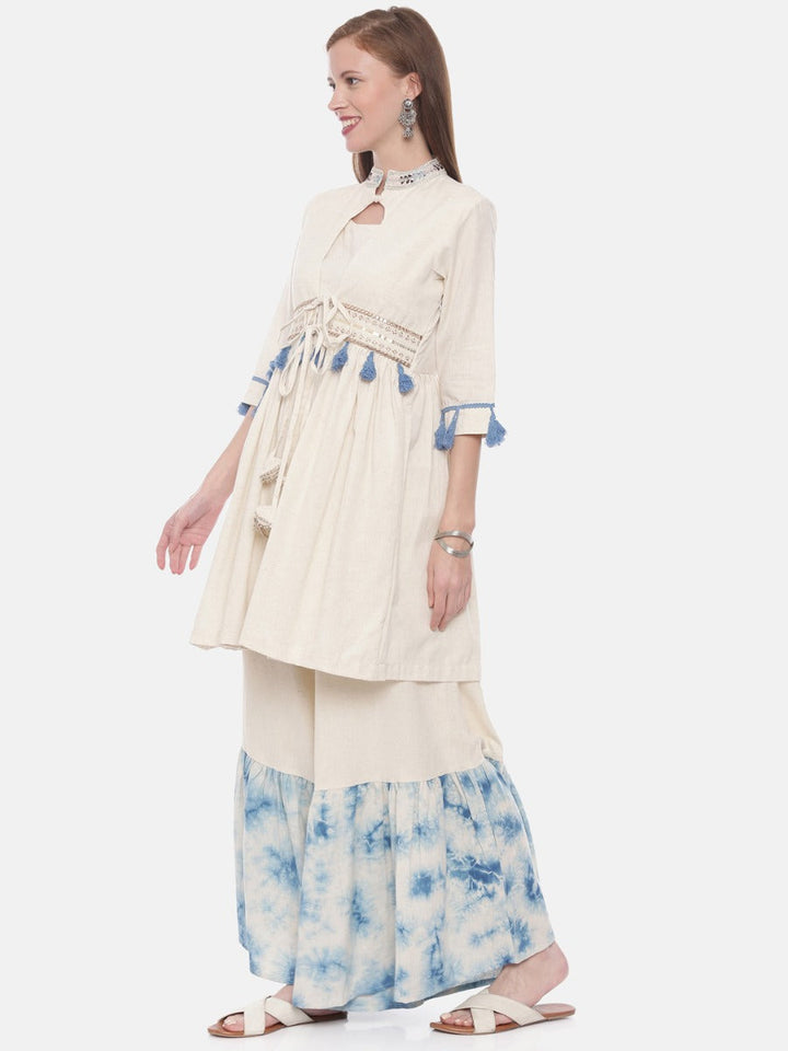 Neerus White embellished flared kurta - side view
