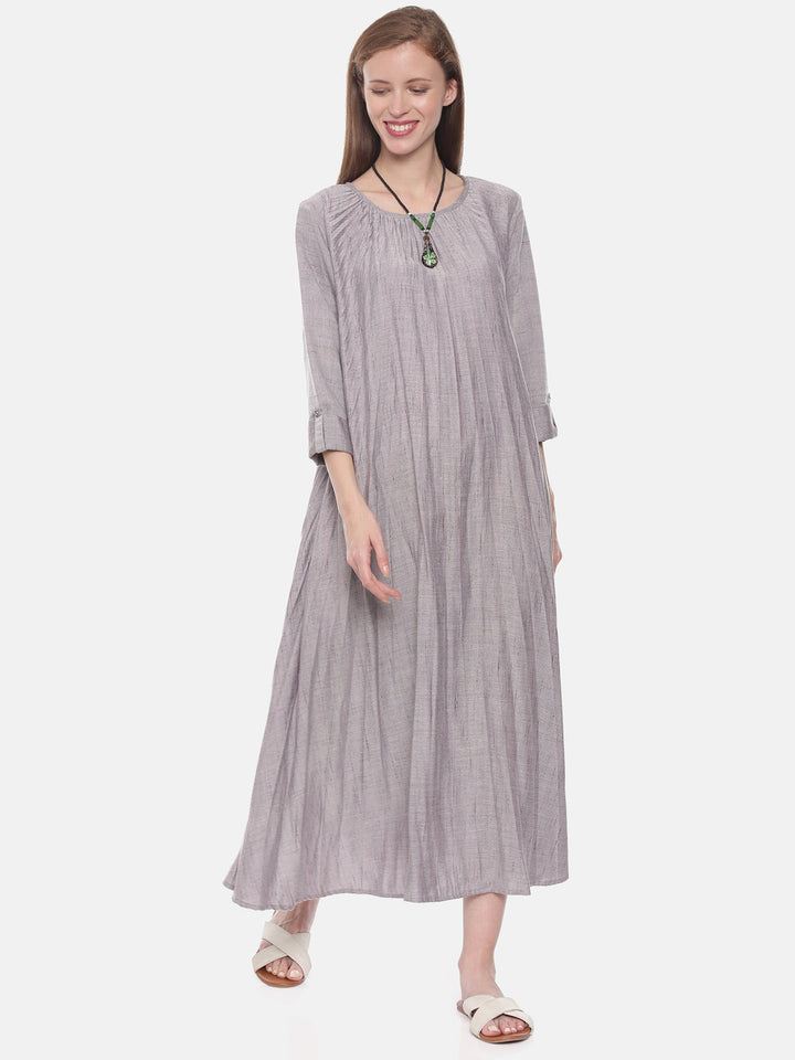 Neerus Grey cotton flared kurta - front view