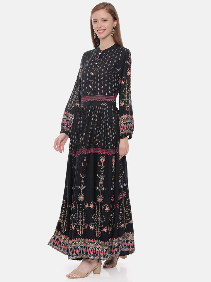 Neerus Black rayon printed anarkali kurta - side view