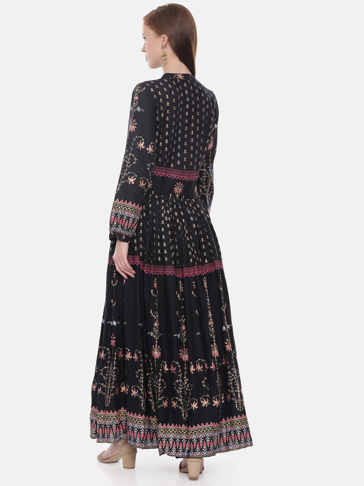 Neerus Black rayon printed anarkali kurta - detail view 2