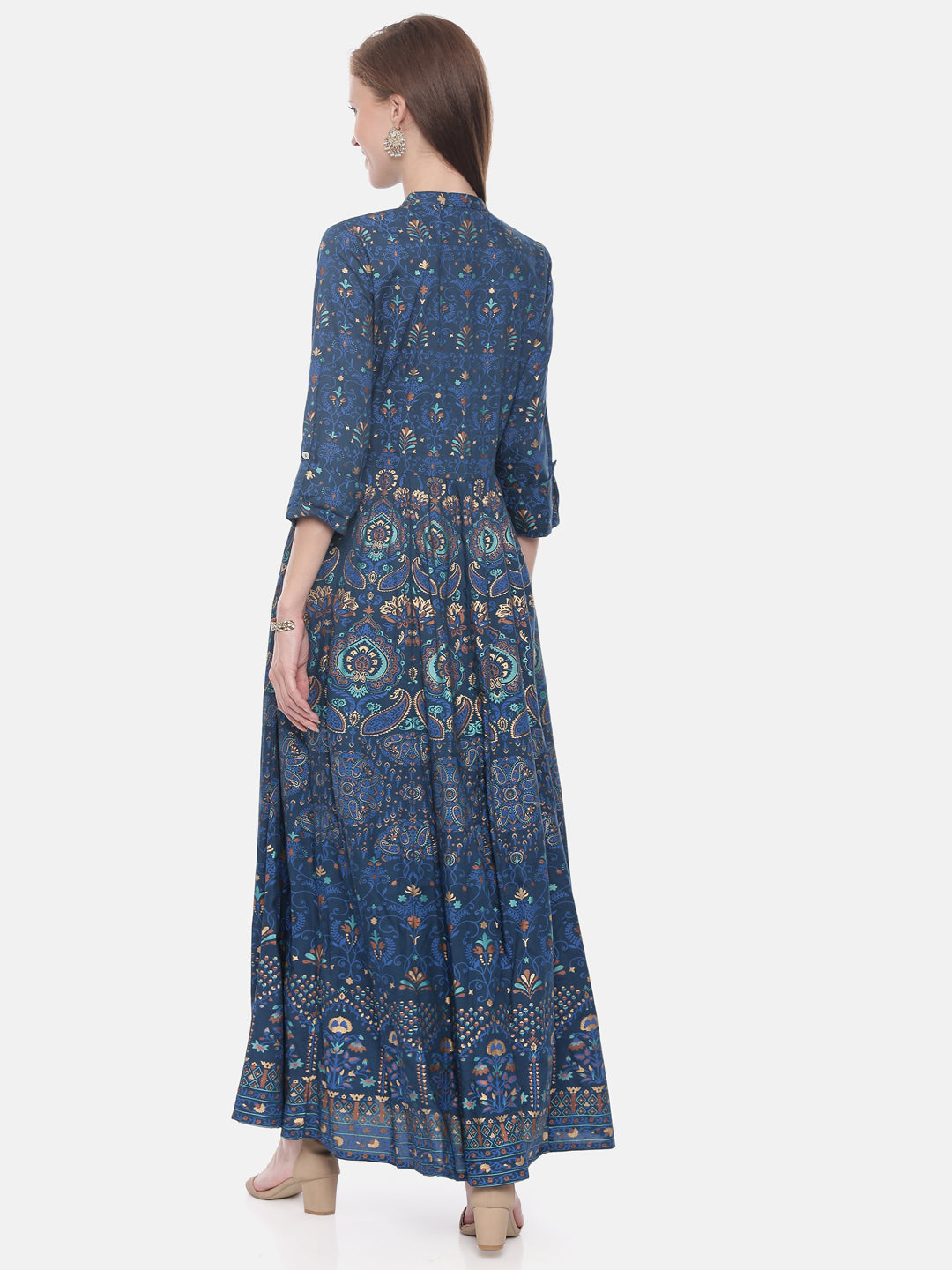Neerus Blue rayon printed anarkali kurti - detail view 2