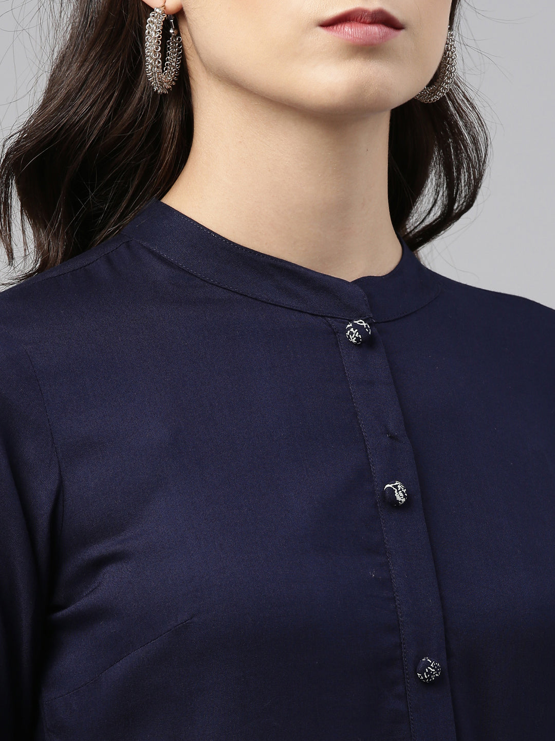 Neerus Blue Rayon Solid Kurti - back view