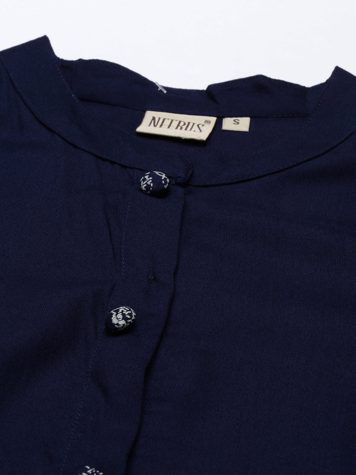 Neerus Blue Rayon Solid Kurti - side view