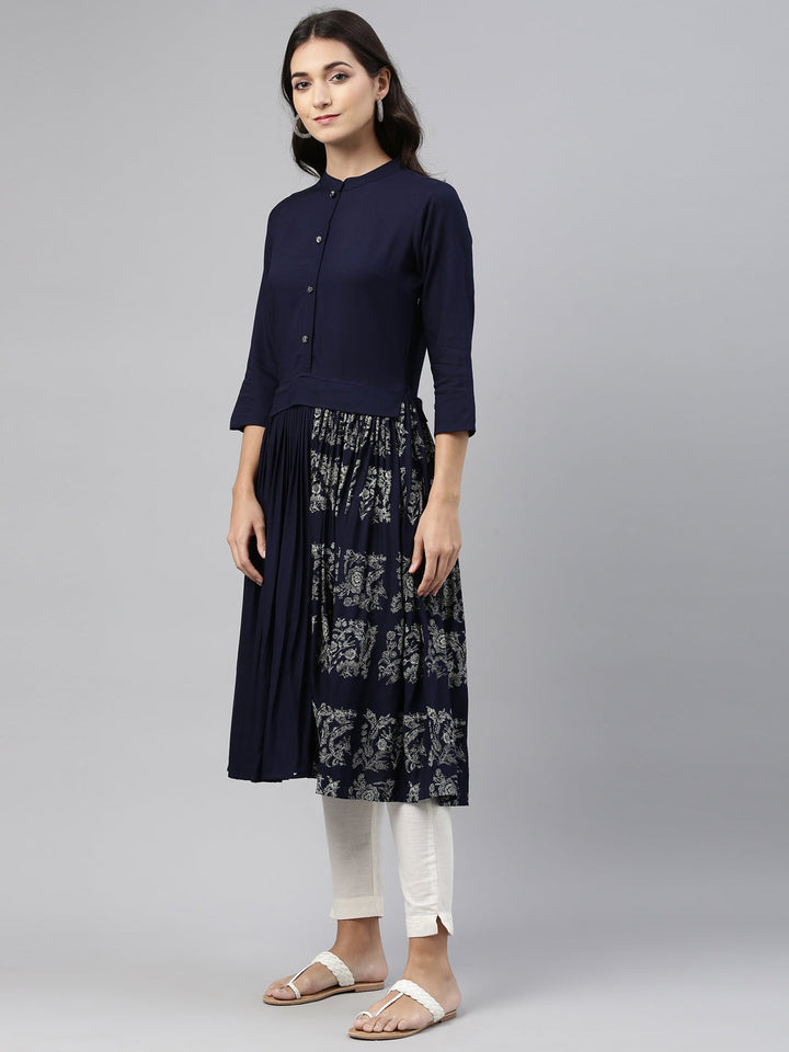 Neerus Blue Rayon Solid Kurti - detail view 1