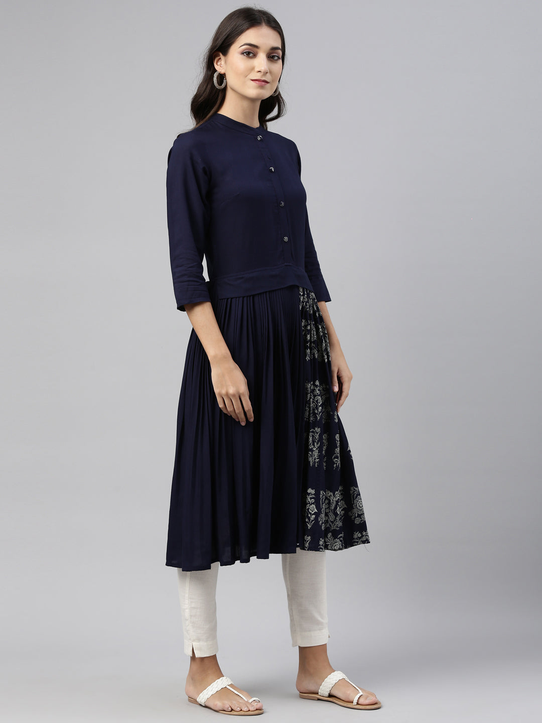 Neerus Blue Rayon Solid Kurti - detail view 2