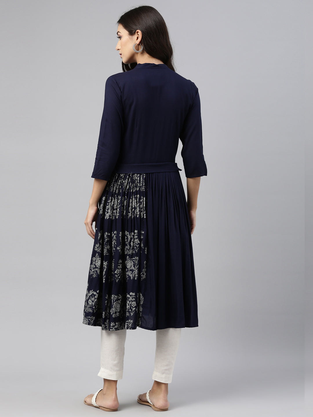 Neerus Blue Rayon Solid Kurti - detail view 3
