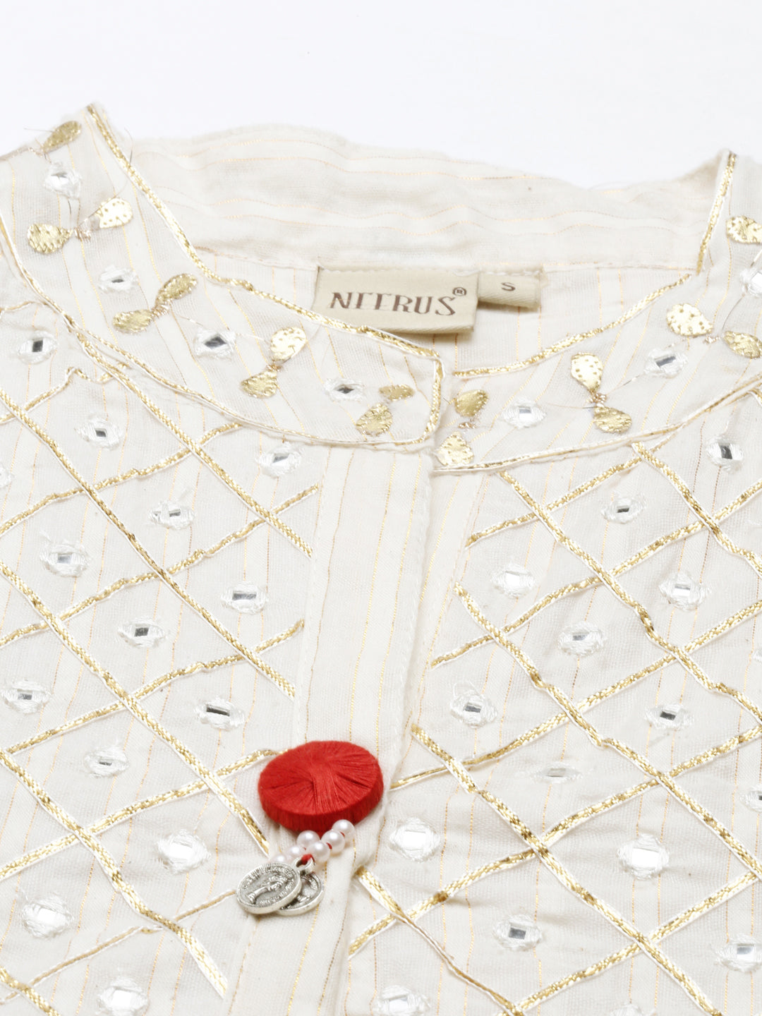 Neerus Beige cotton solid kurti - detail view 4
