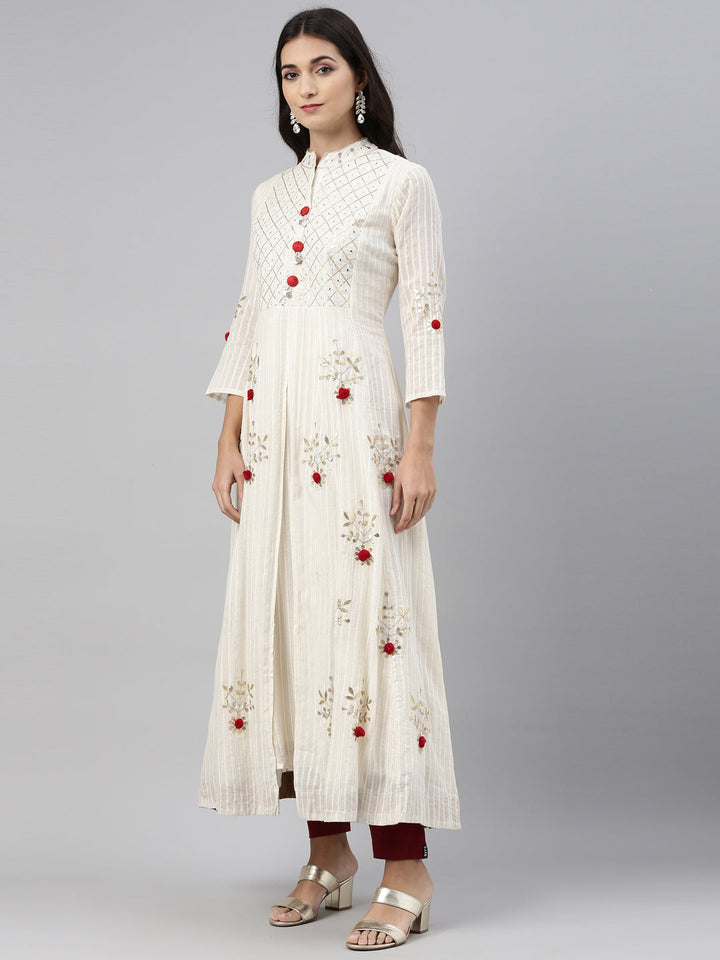 Neerus Beige cotton solid kurti - back view