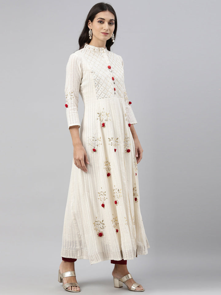 Neerus Beige cotton solid kurti - side view