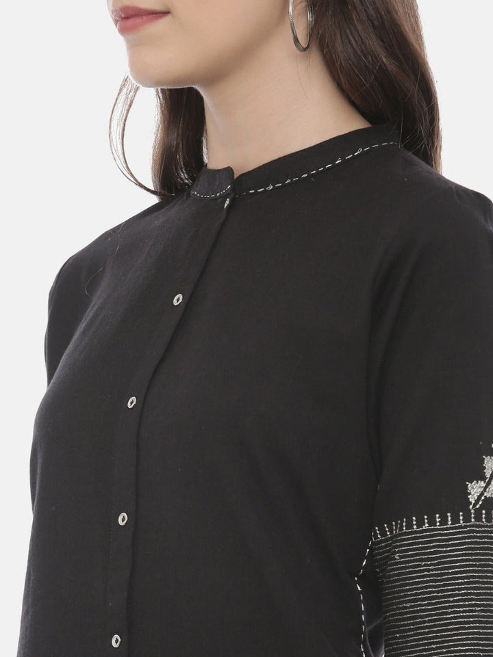 Neerus Black cotton zari kurta set with palazzo - back view