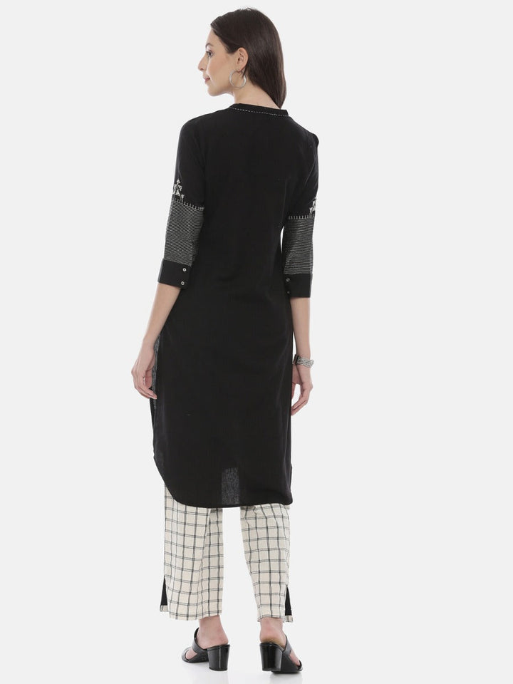 Neerus Black cotton zari kurta set with palazzo - detail view 2