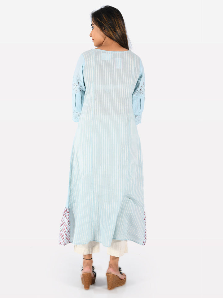 Neerus Green cotton solid tunic dress - back view