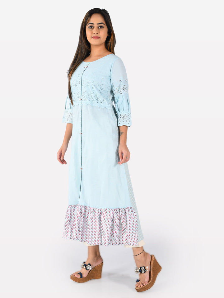 Neerus Green cotton solid tunic dress - detail view 1