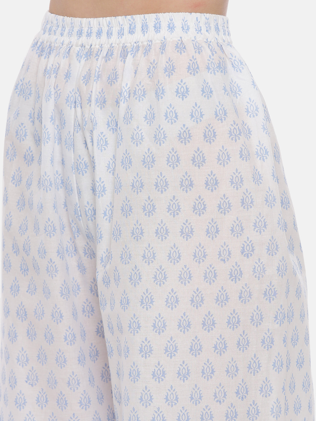 Neerus White cotton straight kurta set - detail view 1