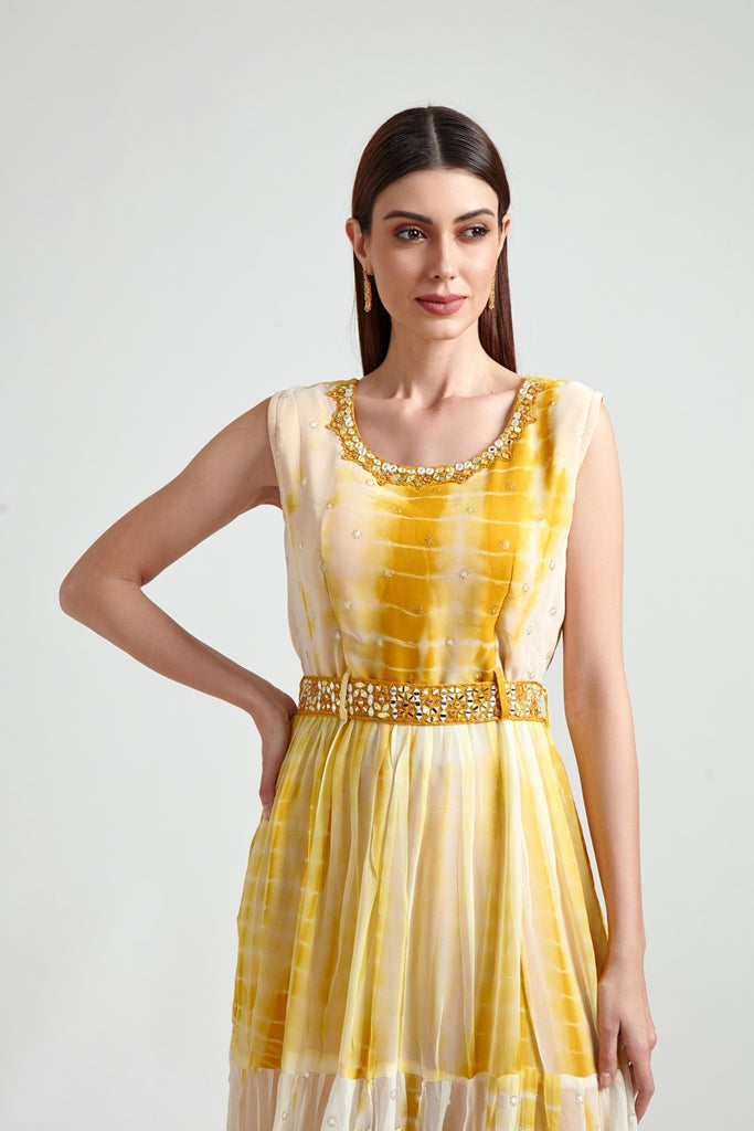 Neerus Yellow Georgette Printed Anarkali Suit Set - detail view 1