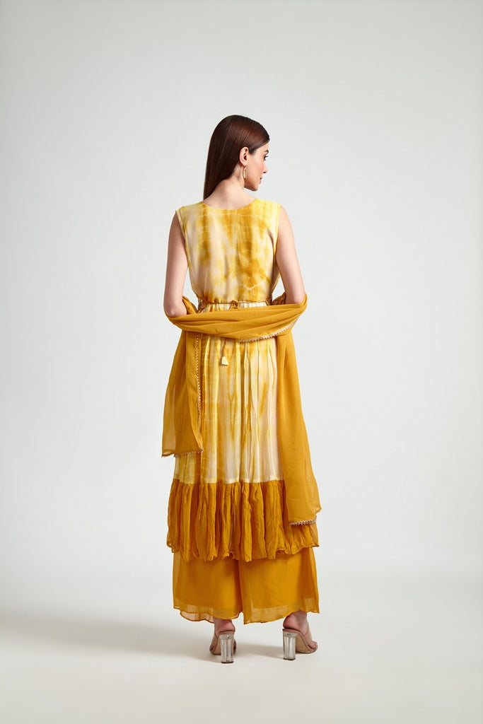 Neerus Yellow Georgette Printed Anarkali Suit Set - side view