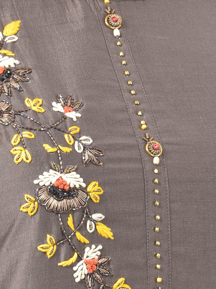 Neerus Grey embellished kurta skirt set - detail view 1