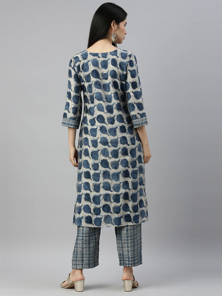 Neerus Blue muslin straight kurti - detail view 2