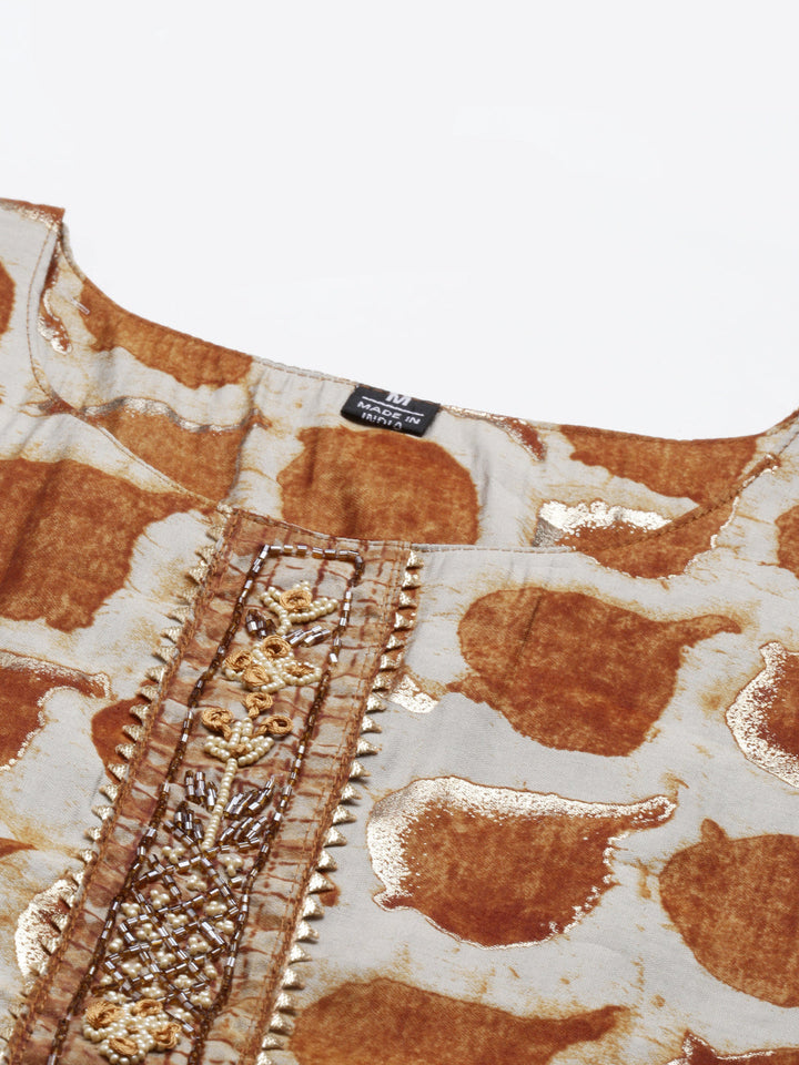 Neerus Brown muslin straight kurti - back view