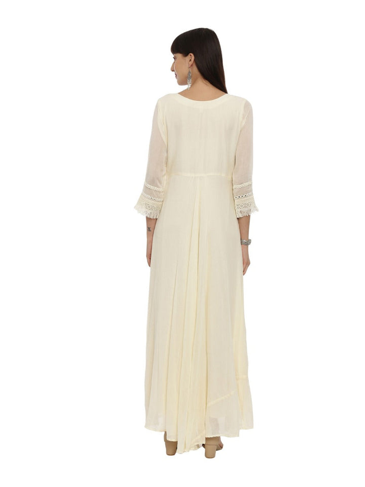 Neerus Beige cotton embroidered anarkali kurta - detail view 1