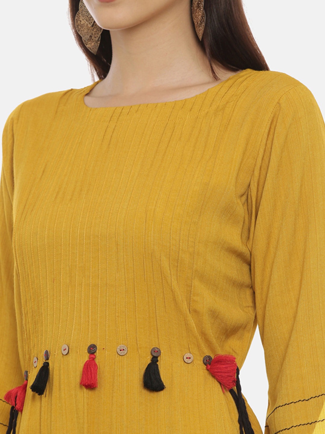Neerus Yellow rayon high-low kurta - back view