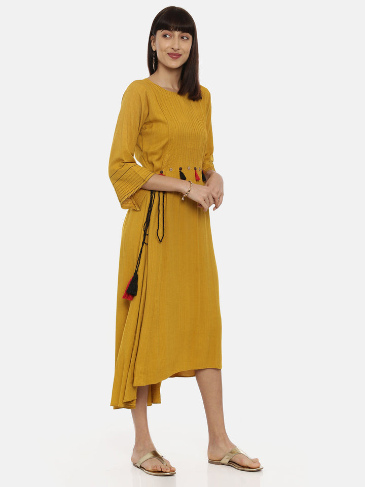 Neerus Yellow rayon high-low kurta - detail view 4