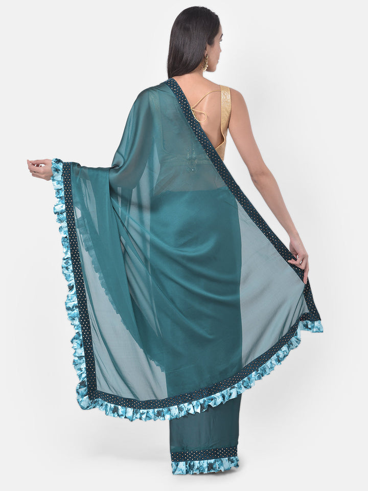 Neerus Green embellished saree with blouse - back view