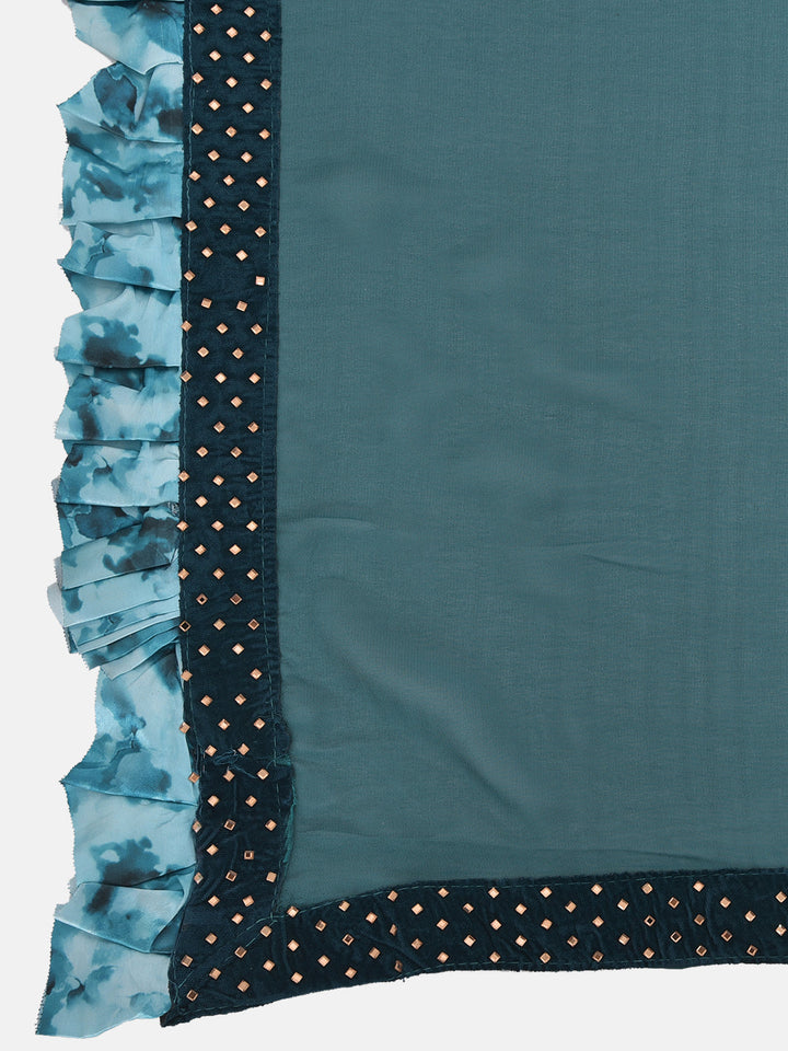 Neerus Green embellished saree with blouse - detail view 1