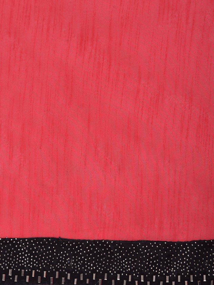 Neerus Red embellished saree with blouse piece - side view