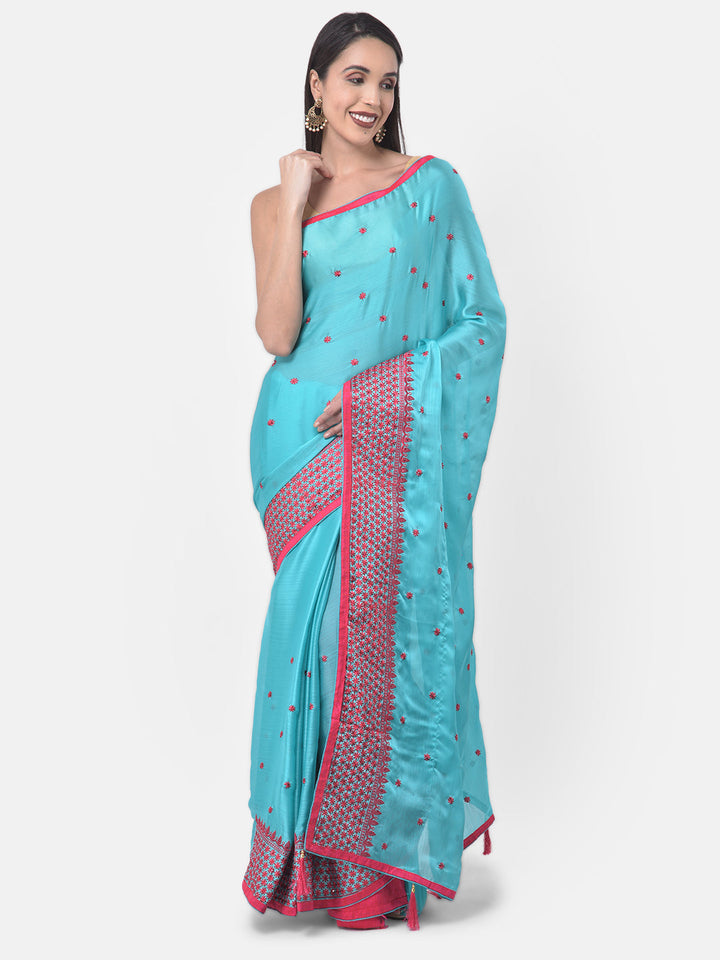 Neerus Green chiffon solid saree - front view