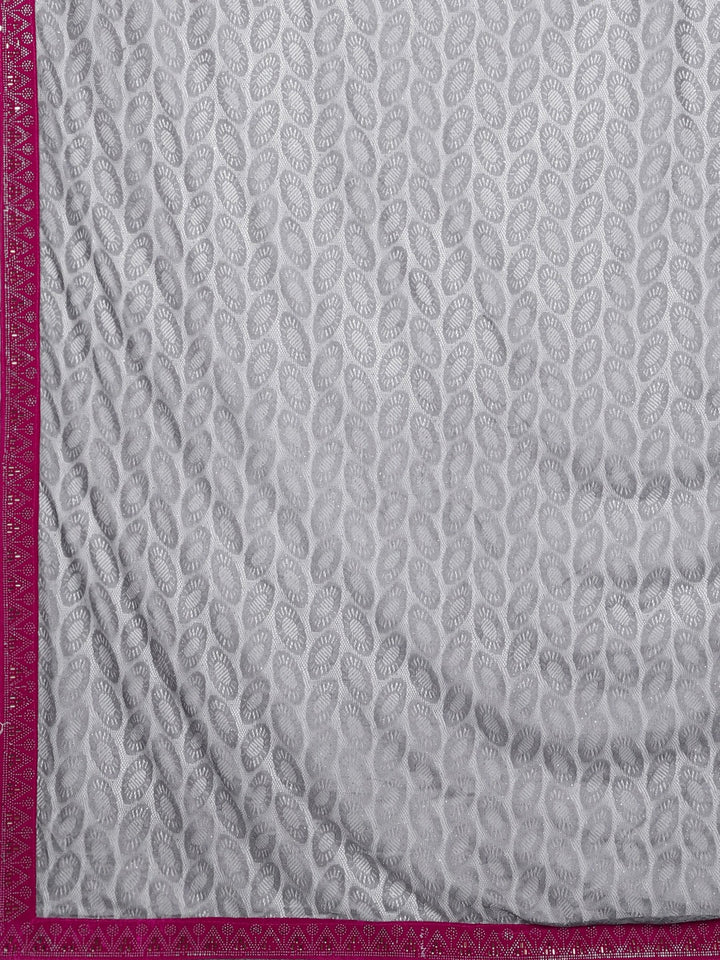Neerus Grey Georgette textured Saree with Blouse - detail view 1