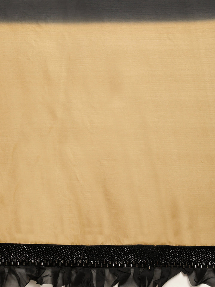 Neerus Gold crepe embellished saree with blouse - side view