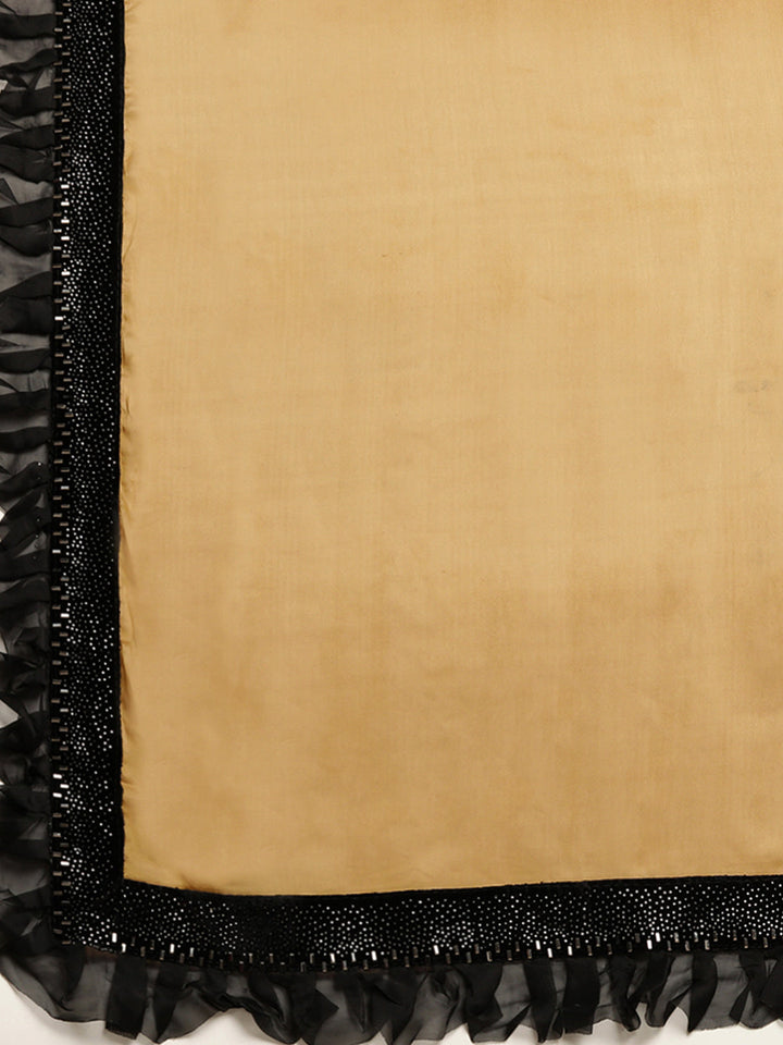 Neerus Gold crepe embellished saree with blouse - detail view 1