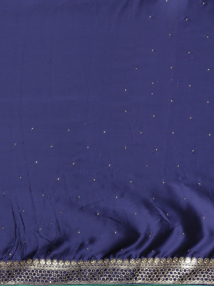 Neerus Blue crepe embellished saree with blouse - side view