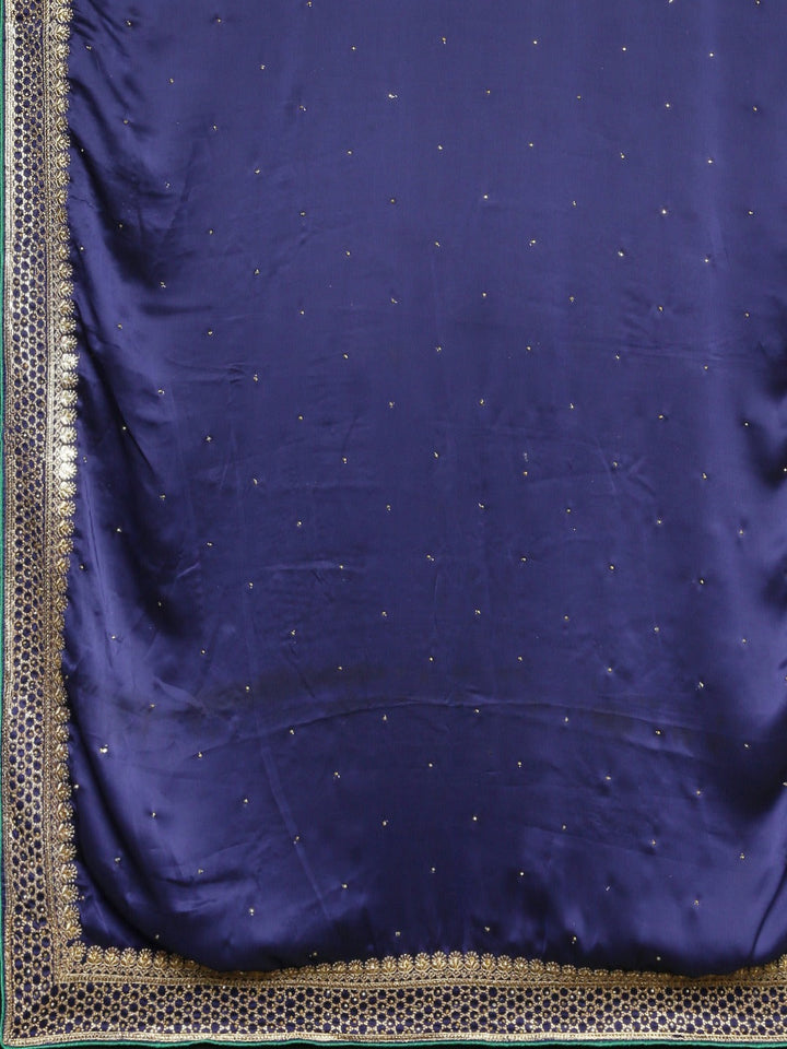Neerus Blue crepe embellished saree with blouse - detail view 1