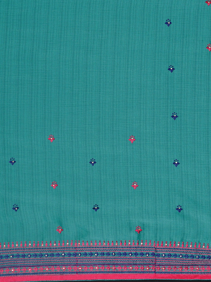 Neerus Blue chiffon embroidered saree with blouse piece - side view