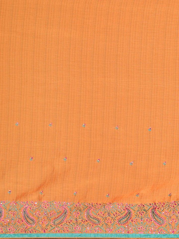 Neerus Orange chiffon embroidered saree - side view