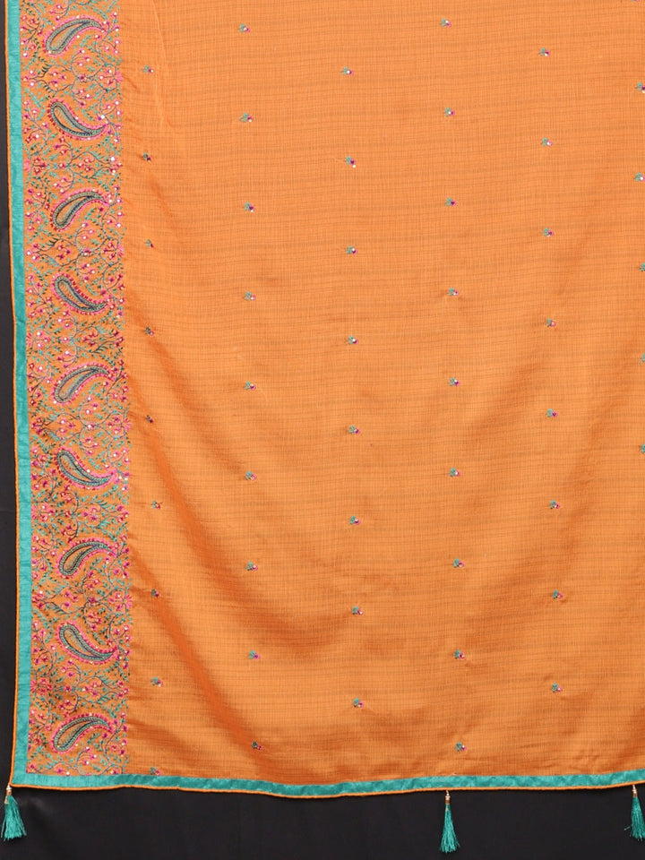 Neerus Orange chiffon embroidered saree - detail view 1