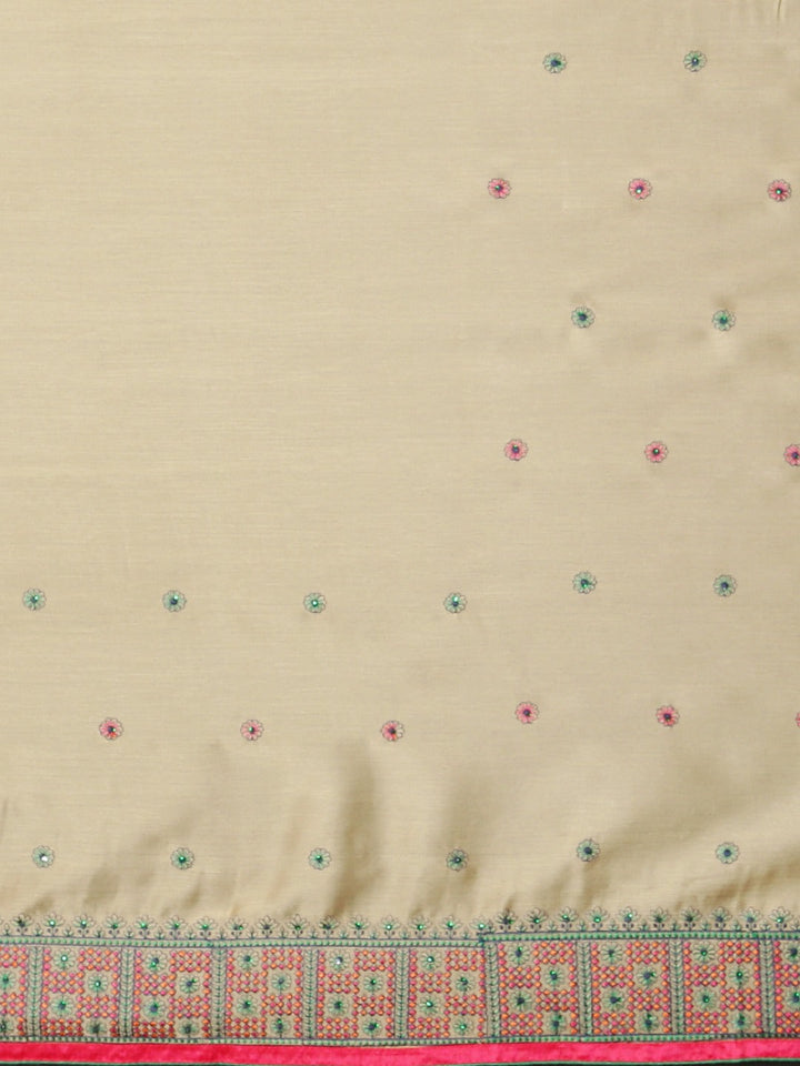 Neerus Beige chiffon solid saree - side view