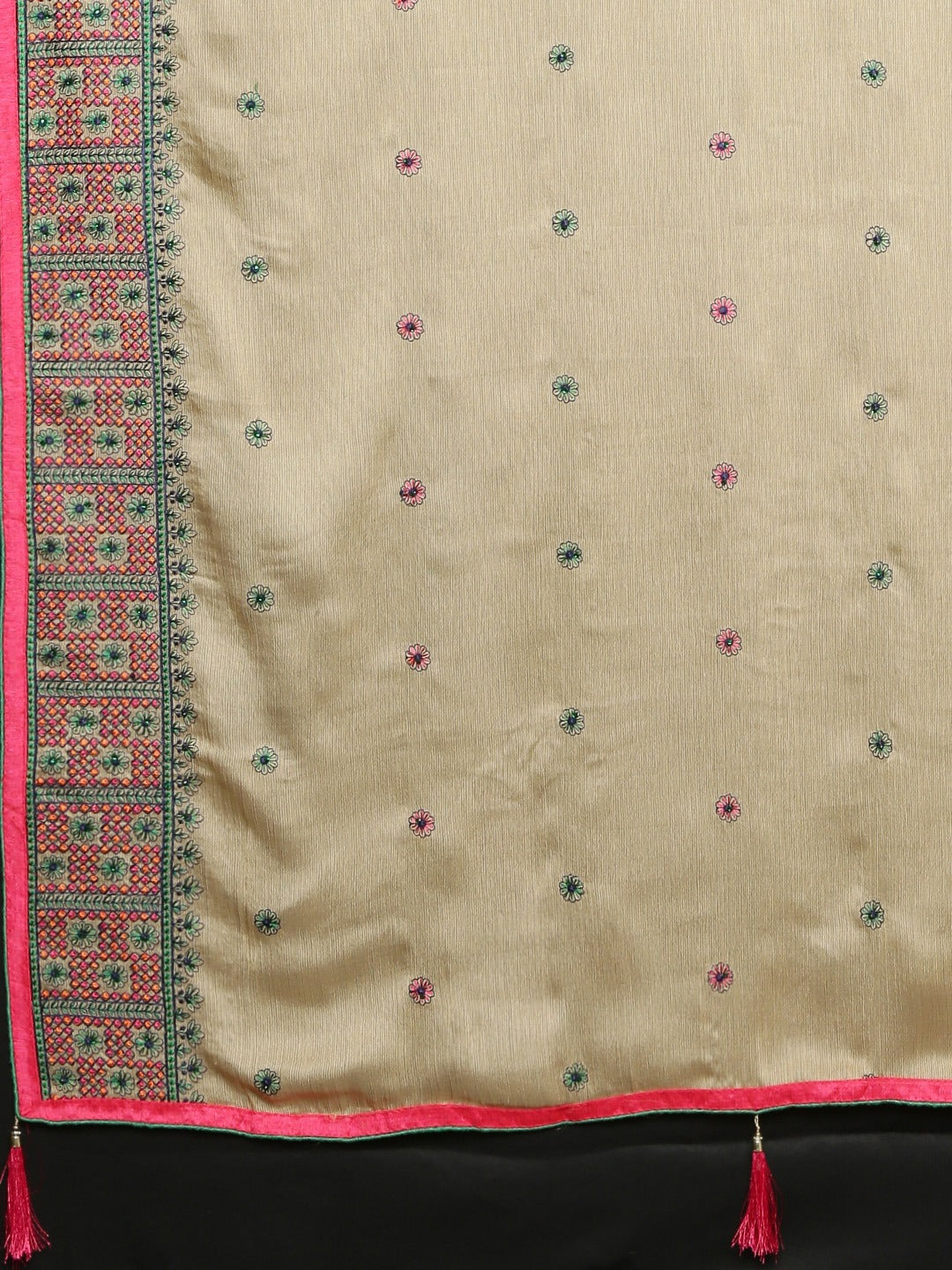 Neerus Beige chiffon printed saree - detail view 1