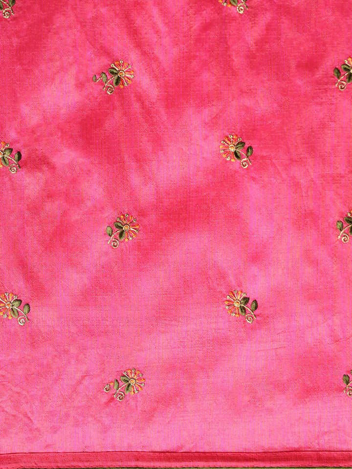 Neerus Green crepe embroidered saree with blouse - detail view 4