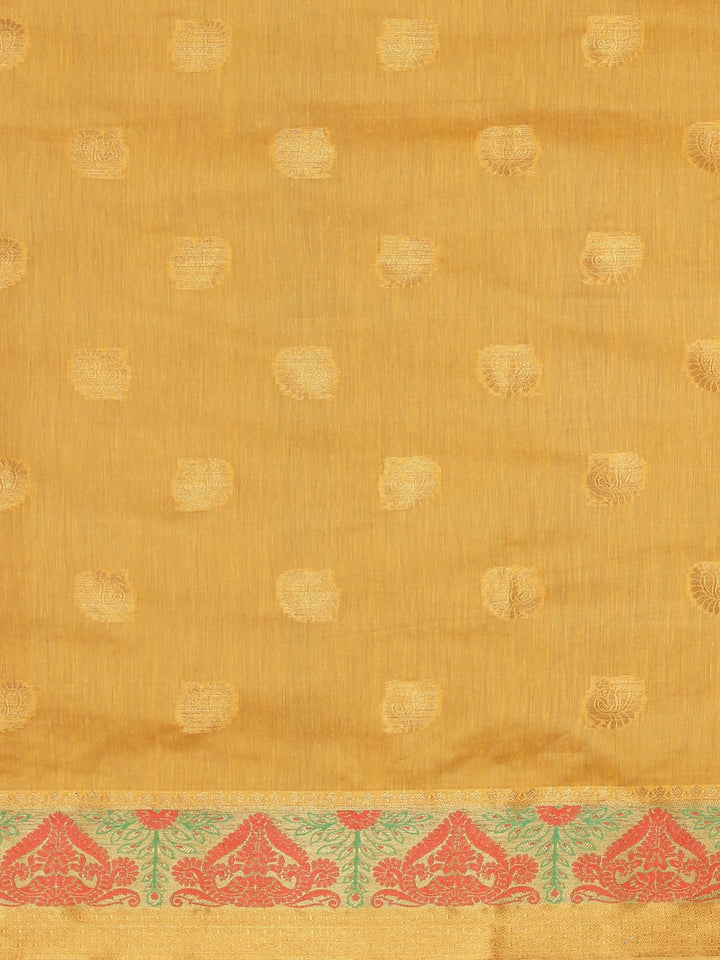 Neerus Yellow Chanderi woven saree - side view