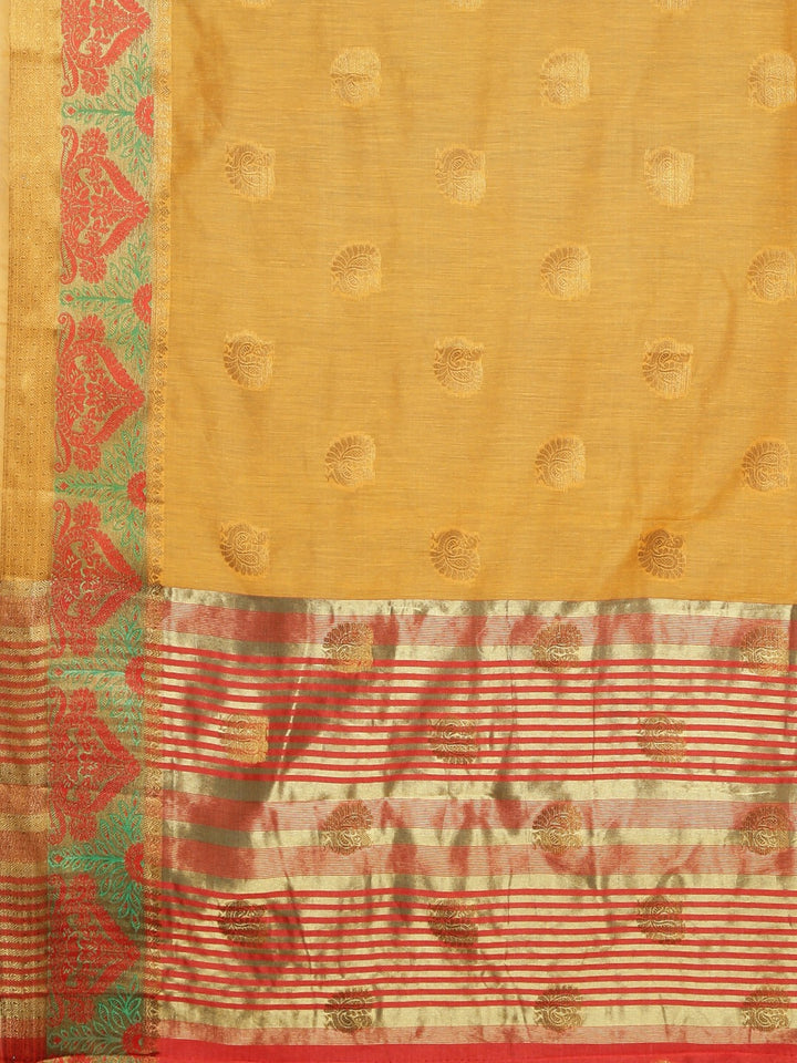 Neerus Yellow Chanderi woven saree - detail view 1