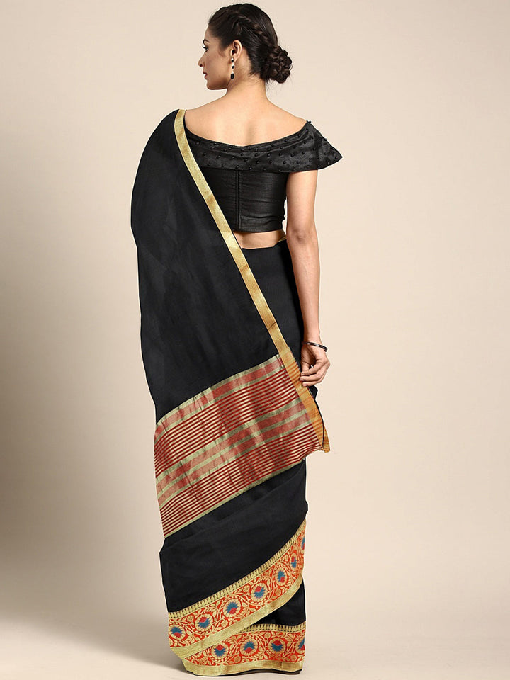Neerus Black silk woven saree - back view
