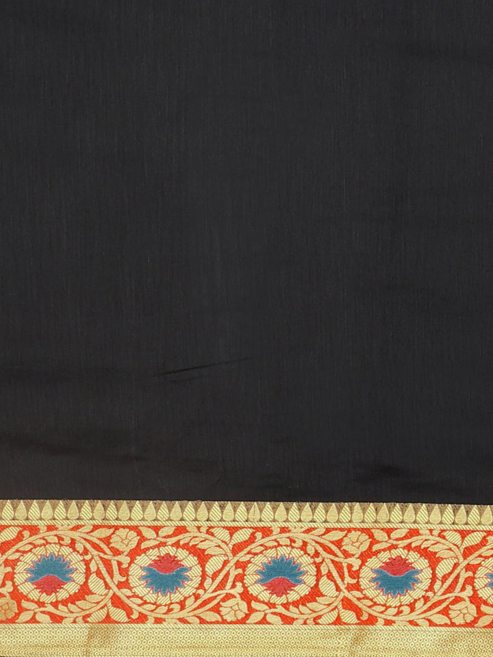 Neerus Black silk woven saree - side view