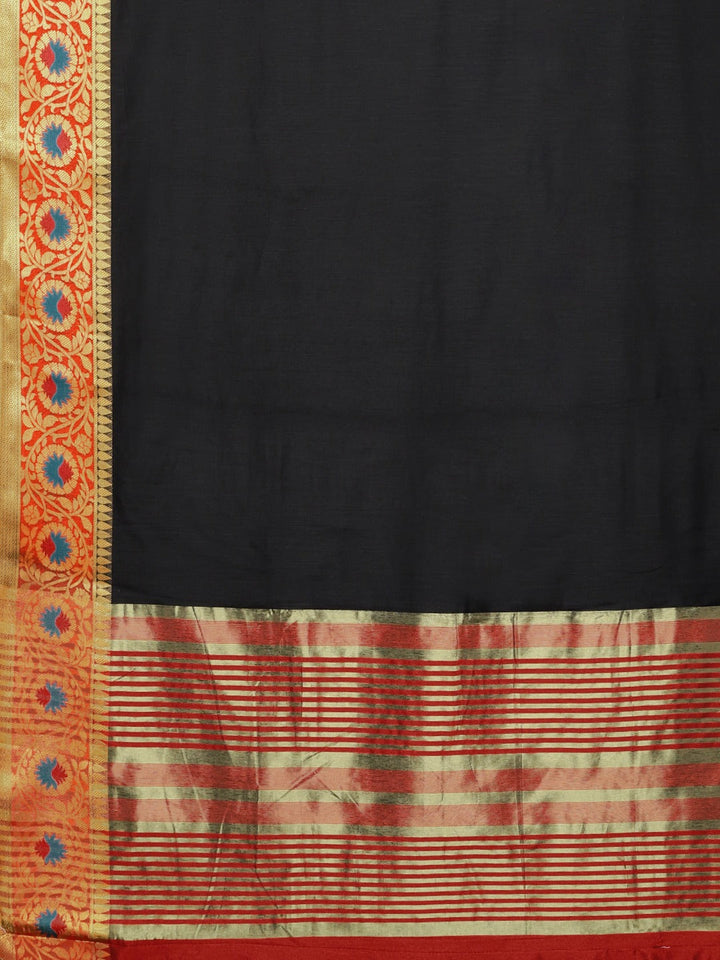 Neerus Black silk woven saree - detail view 1